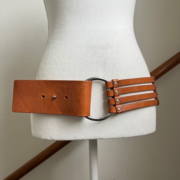 Banana Republic Accessories - Vintage Banana Republic Cage Belt Large Brown Leather O-Ring Boho Y2K Wide Thick